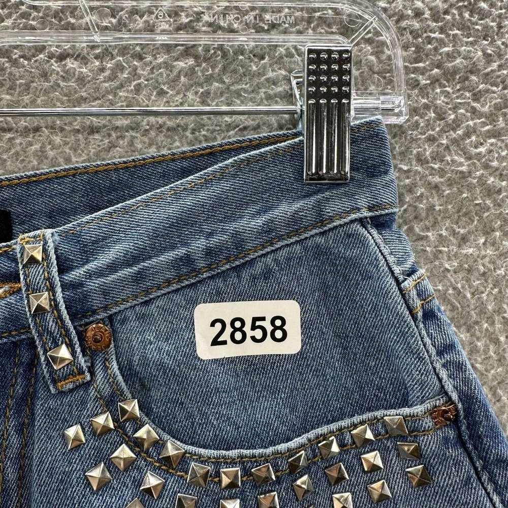 Love Culture Shorts Junior's Medium Blue Denim Distressed Studded Shorts Size M - Picture 16 of 16